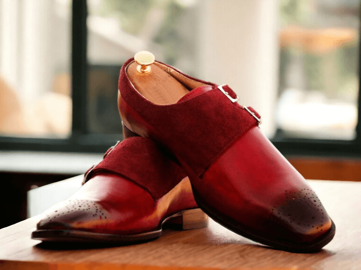 Awesome Handmade Men's Burgundy Leather Suede Brogue Double Monk Strap Shoes, Men Dress Formal Shoes - Premium Oxford Shoes from My Store - Just $149.99! Shop now at Crafted Step