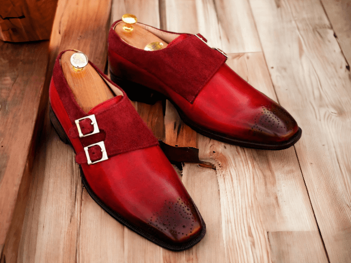 Awesome Handmade Men's Burgundy Leather Suede Brogue Double Monk Strap Shoes, Men Dress Formal Shoes - Premium Oxford Shoes from My Store - Just $149.99! Shop now at Crafted Step