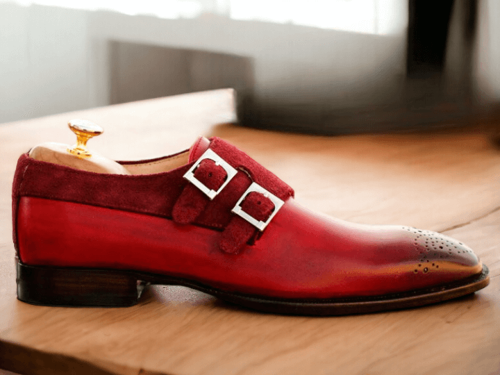 Awesome Handmade Men's Burgundy Leather Suede Brogue Double Monk Strap Shoes, Men Dress Formal Shoes - Premium Oxford Shoes from My Store - Just $149.99! Shop now at Crafted Step