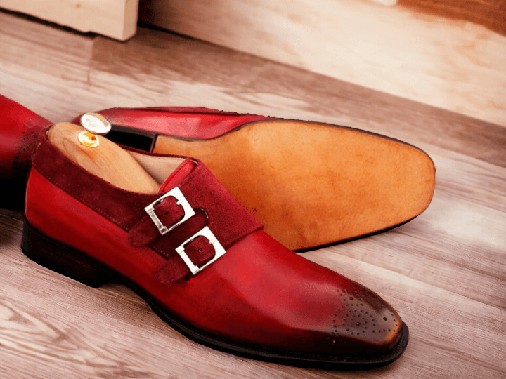 Awesome Handmade Men's Burgundy Leather Suede Brogue Double Monk Strap Shoes, Men Dress Formal Shoes - Premium Oxford Shoes from My Store - Just $149.99! Shop now at Crafted Step